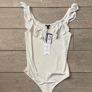 Express Cream Ruffle Strap Bodysuit